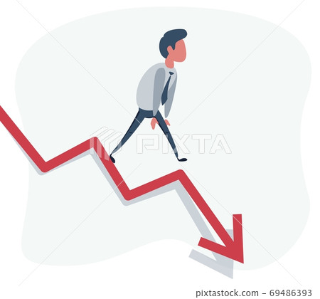 Businessman On Falling Down Chart Businessman On Falling Down Chart 69486393