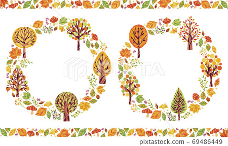 Illustration round frame set of autumn leaves... - Stock Illustration ...