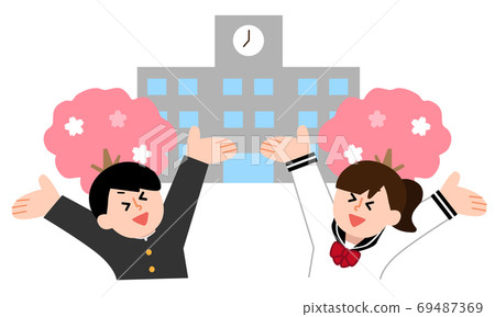 通過學校教育的男孩水手服女孩(簡單的顏色) 通過學校教育的男孩水手服女孩(簡單的顏色) 69487369