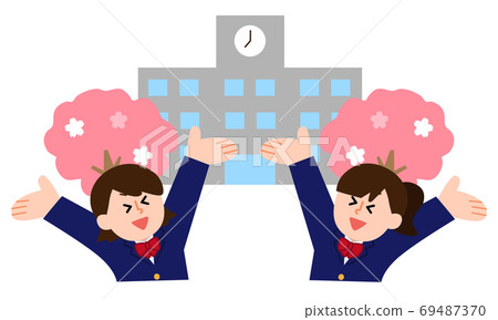 通過的兩個西裝外套女孩(簡單的顏色) 通過的兩個西裝外套女孩(簡單的顏色) 69487370