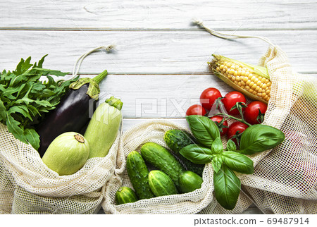 Fresh vegetables in eco cotton bag Fresh vegetables in eco cotton bag 69487914