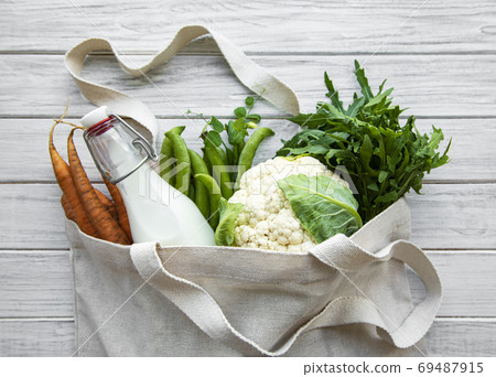 Fresh vegetables in eco cotton bag Fresh vegetables in eco cotton bag 69487915
