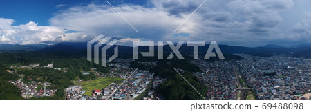 Panorama city view of Takayama city in summer taken aerial with a drone 69488098