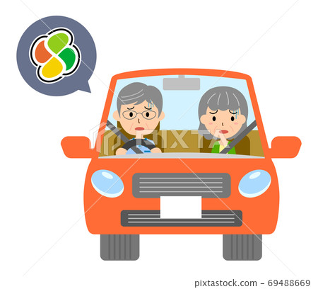 Vector illustration of men and women driving a red car with the elderly mark 69488669