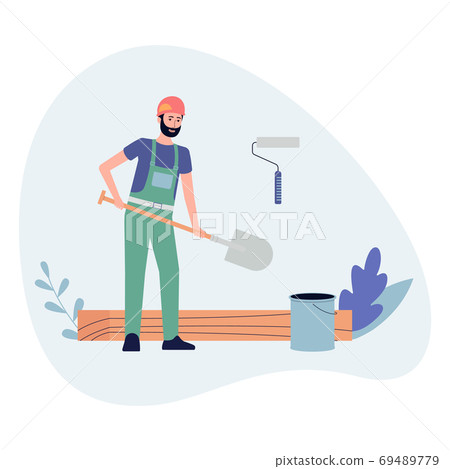 Banner for construction works services flat vector illustration isolated. Banner for construction works services flat vector illustration isolated. 69489779
