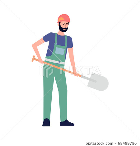 Male character builder or repairman with shovel vector illustration isolated. Male character builder or repairman with shovel vector illustration isolated. 69489780