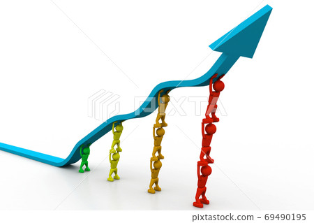 People pushing up the blue arrow People pushing up the blue arrow 69490195