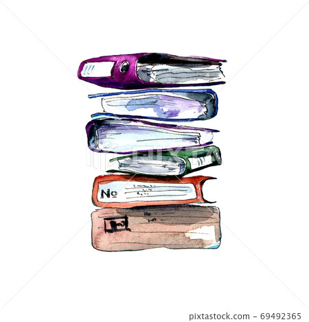 isolated watercolor illustration-a stack of multicolored paper office folders isolated watercolor illustration-a stack of multicolored paper office folders 69492365