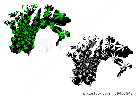 Finnmark (Administrative divisions of Norway, Kingdom of Norway) map is designed cannabis leaf green and black, Finnmark (Finnmarku) fylke map made of marijuana (marihuana,THC) foliage,.... 69492842