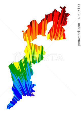 Burgenland (Republic of Austria, States of Austria) map is designed rainbow abstract colorful pattern, Burgenland map made of color explosion, 69493133