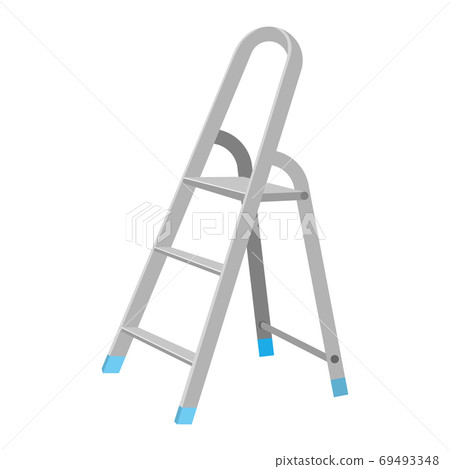 Aluminum step ladder in flat design on white background. Household metal ladder symbol. 69493348
