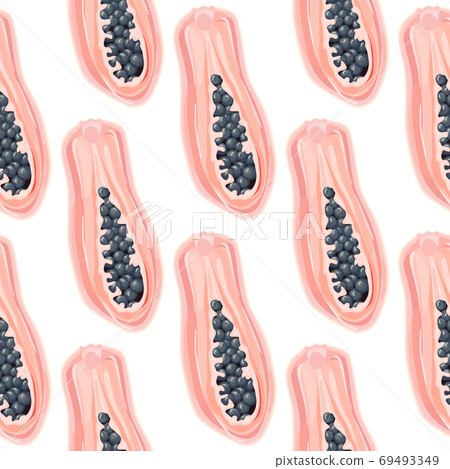 Geometric half papaya seamless pattern in cartoon style. Pawpaw endless wallpaper. 69493349