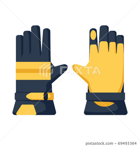 Work gloves isolated in flat style. Gardening yellow gloves for farming. Refractory hand protection. 69493364