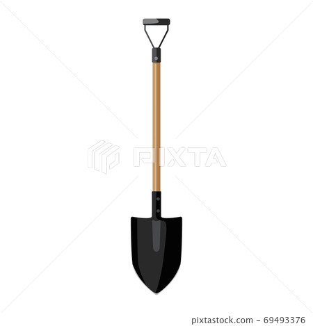 Shovel with wooden handle in flat style isolated on white background. Garden equipment tool 69493376