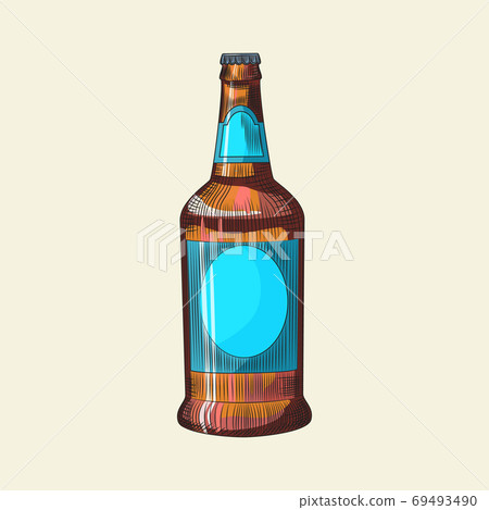 Hand drawn bottle of light beer isolated on light background. Craft beer bottle template. 69493490