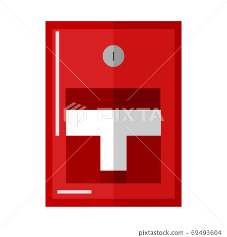 Red extinguish box symbol in flat style. Fire alarm system isolated on white background. Red extinguish box symbol in flat style. Fire alarm system isolated on white background. 69493604