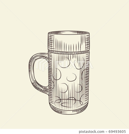 Transparent glass of beer isolated vector vintage illustration. 69493605