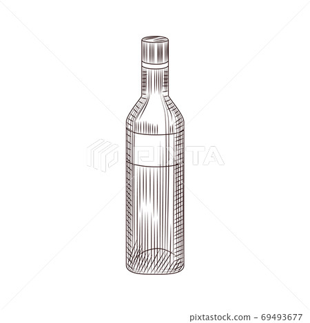 Vintage vodka glass bottle. Hand drawn alcohol glass bottle sketch isolated on white background. 69493677