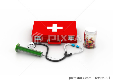 First aid box with medicine First aid box with medicine 69493901