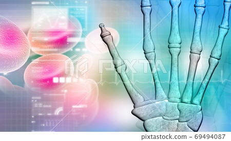 skeletal hand in abstract background 69494087