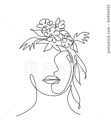 One single line drawing beauty abstract face with natural flowers vector illustration One single line drawing beauty abstract face with natural flowers vector illustration 69494485