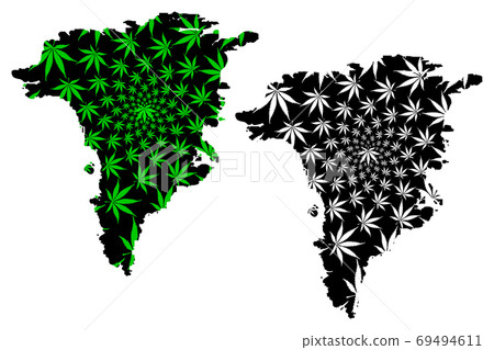 Greenland island - map is designed cannabis leaf 69494611
