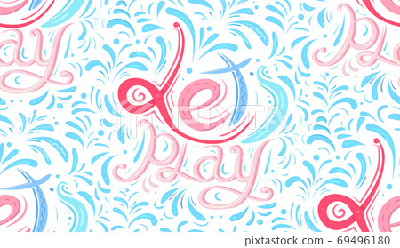 Seamless calligraphic pattern with childish lettering Lets playwritten by hand.  69496180