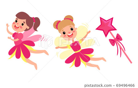 Fairy Attributes with Flying Pixie and Magical Wand Vector Set Fairy Attributes with Flying Pixie and Magical Wand Vector Set 69496466
