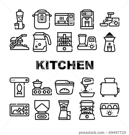 Kitchen Electronics Collection Icons Set Vector... - Stock Illustration ...