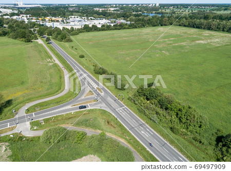 Aerial view of the turn-off of a ring road Aerial view of the turn-off of a ring road 69497909