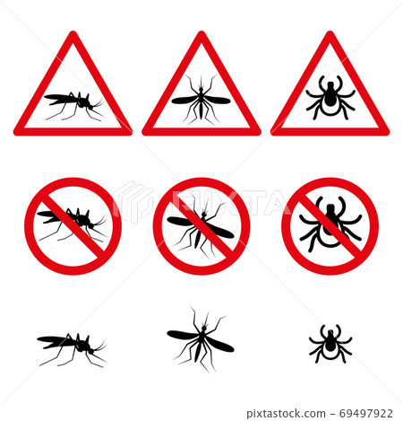 Anti mosquito and mite symbols set icons 69497922