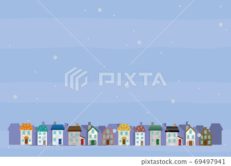 白雪皚皚的城市景觀,圓環模式,在寒冷中橫條紋背景 白雪皚皚的城市景觀,圓環模式,在寒冷中橫條紋背景 69497941
