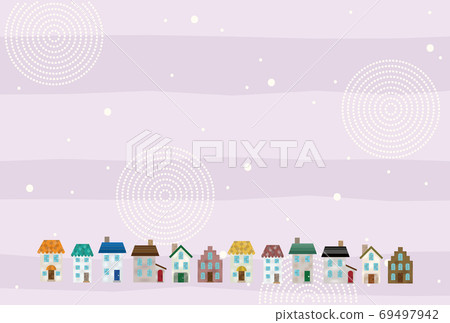 白雪皚皚的城市景觀,圓環模式,在寒冷中橫條紋背景 白雪皚皚的城市景觀,圓環模式,在寒冷中橫條紋背景 69497942