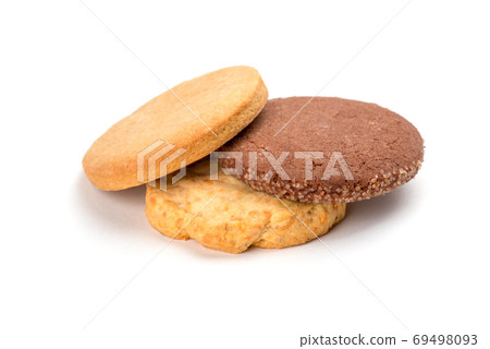Stacked chip cookies isolated on white background Stacked chip cookies isolated on white background 69498093