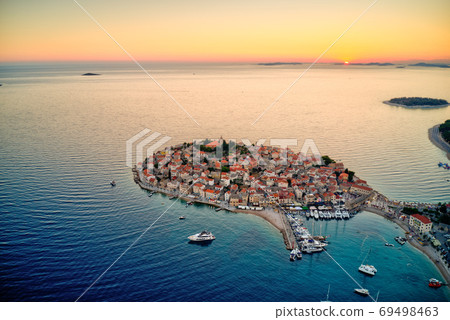 Aerial view of old Primosten town, Croatia 69498463