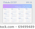 Creative calendar of 2021 year in white background. Sundays and saturdays are highlighted in red. Week starts on Sunday. Horizontal poster, banner, web 69499489