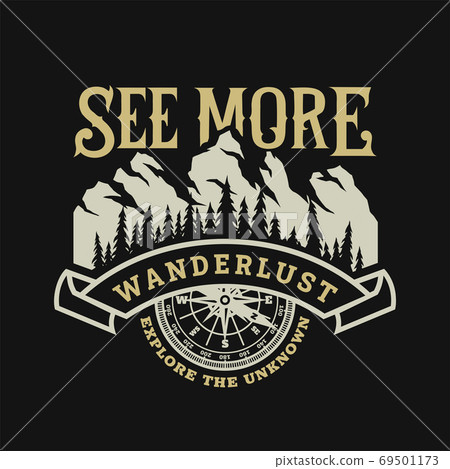 Tourism and travel, vintage emblem on a dark background. Vector illustration. 69501173