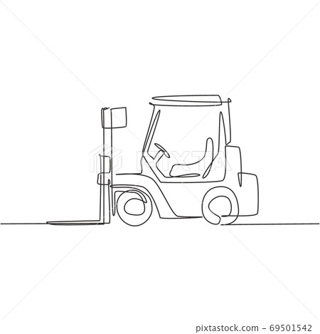 One continuous line drawing of metal forklift for lifting materials in warehouse 69501542
