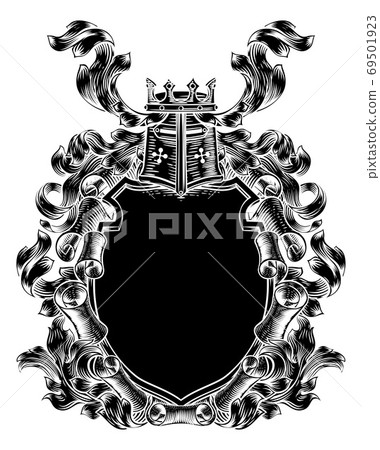 Coat of Arms Scroll Shield Royal Crest - Stock Illustration [69501923 ...