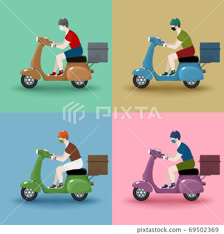 Set of vintage scooters with boxes for delivery Set of vintage scooters with boxes for delivery 69502369