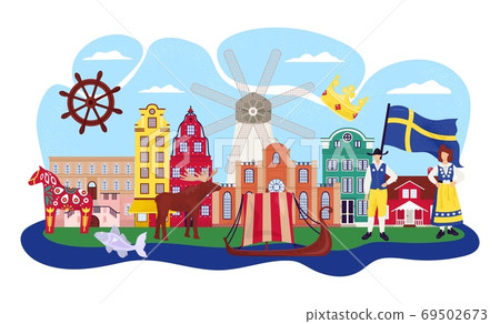 Stockholm Sweden cartoon travel vector... - Stock Illustration ...