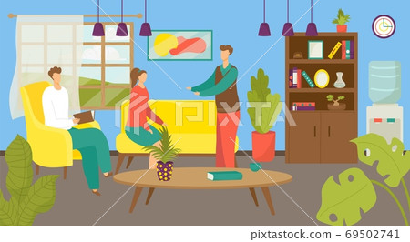 Family psychologist, psychological therapy vector illustration. Psychotherapy for couple, reception at psychologists office. Family psychologist, psychological therapy vector illustration. Psychotherapy for couple, reception at psychologists office. 69502741