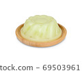pudding melon in wooden round plate on white background 69503961