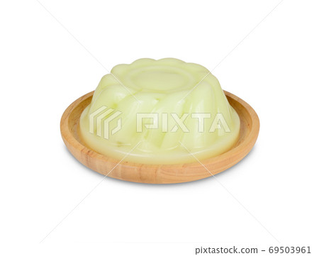 pudding melon in wooden round plate on white background pudding melon in wooden round plate on white background 69503961