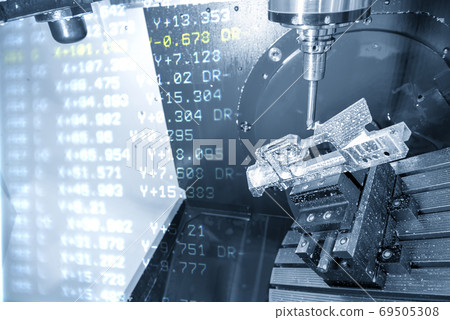 The abstract scene of 5 axis CNC machining center . 69505308