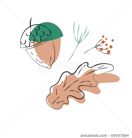 Set of silhouettes of autumn forest season. Scandinavian style doodles silhouettes on white background Set of silhouettes of autumn forest season. Scandinavian style doodles silhouettes on white background 69507864