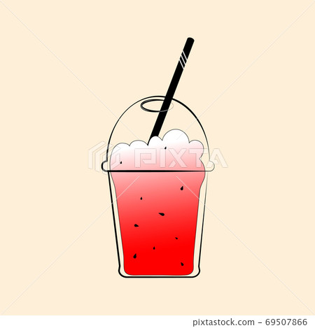 Smoothie outline colored icon, beverage outdoor glass symbol. Watermelon fruit shake. Smoothie outline colored icon, beverage outdoor glass symbol. Watermelon fruit shake. 69507866