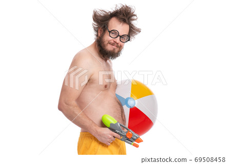 Crazy bearded man - beach concept Crazy bearded man - beach concept 69508458