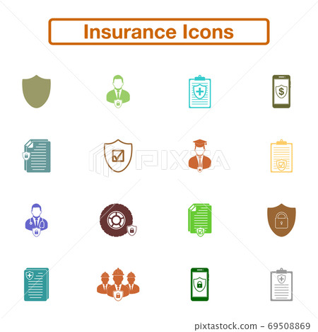 Insurance Icon set. Flat style vector EPS.-插圖素材 [69508869] - PIXTA圖庫
