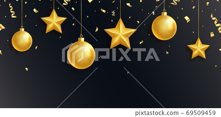 Christmas Banner With Golden Balls Stars And Stock Illustration Pixta